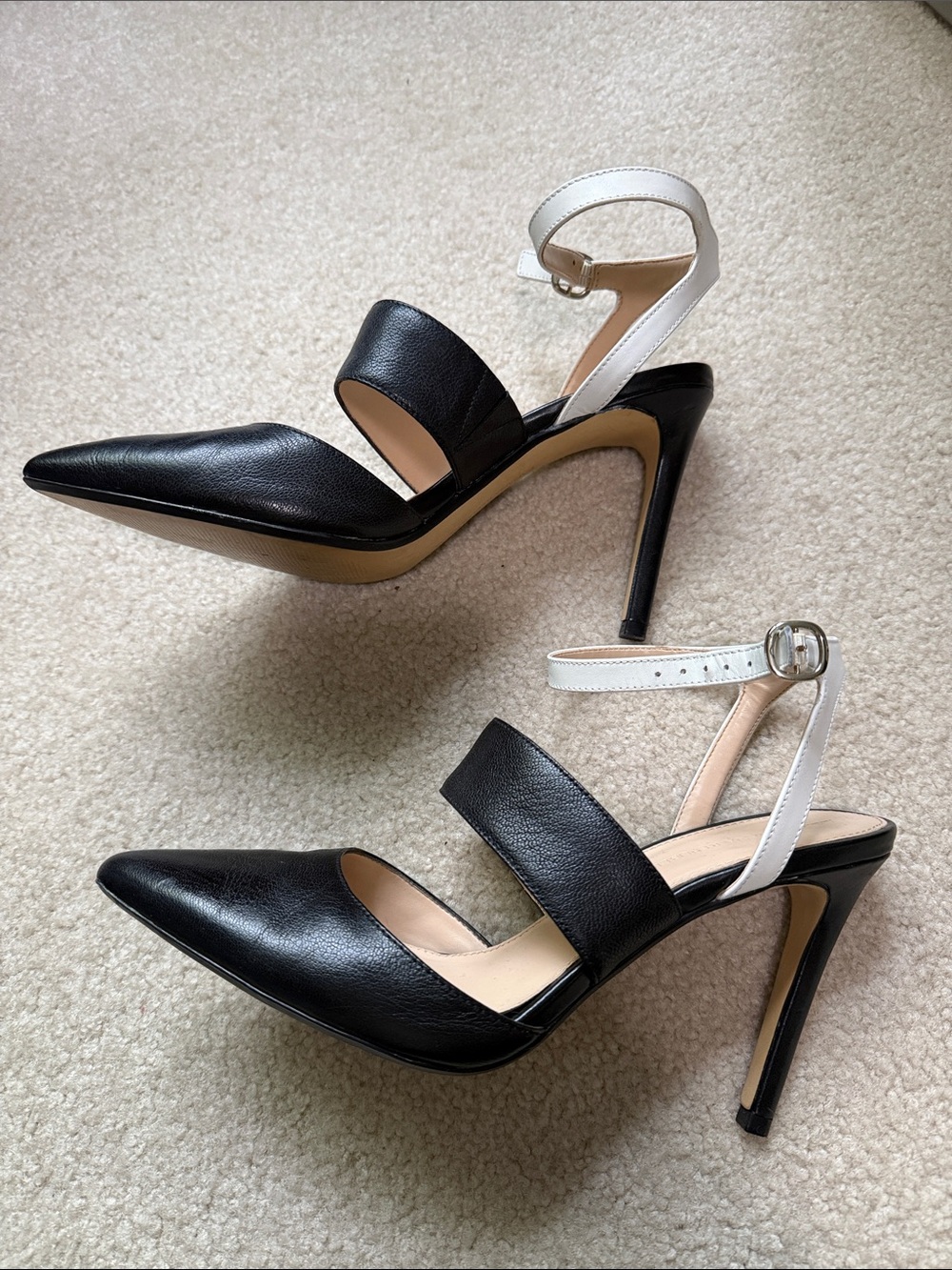 Banana Republic Black and White Pointed Toe Ankle-Strap Heels